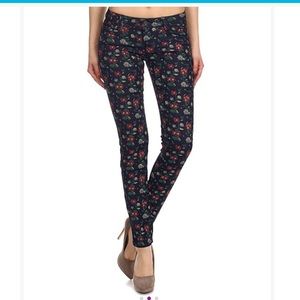 Navy Floral Stretch Denim Jeans NWOT